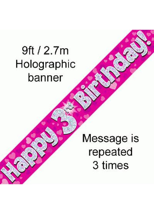 Happy 3rd Birthday Pink Foil Banner