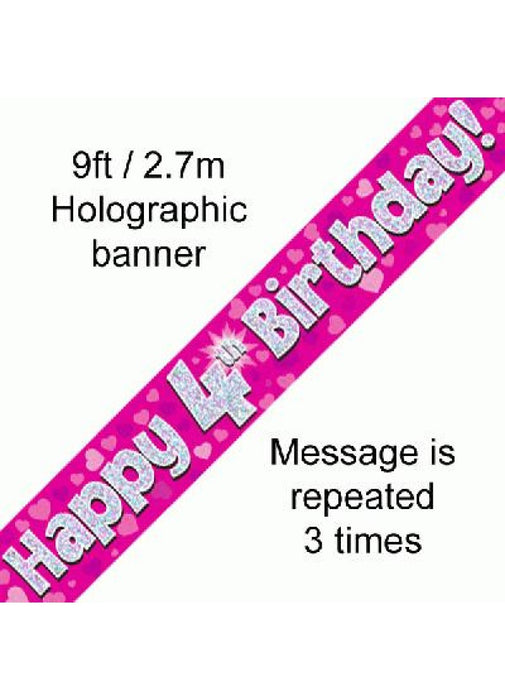 Happy 4th Birthday Pink Foil Banner