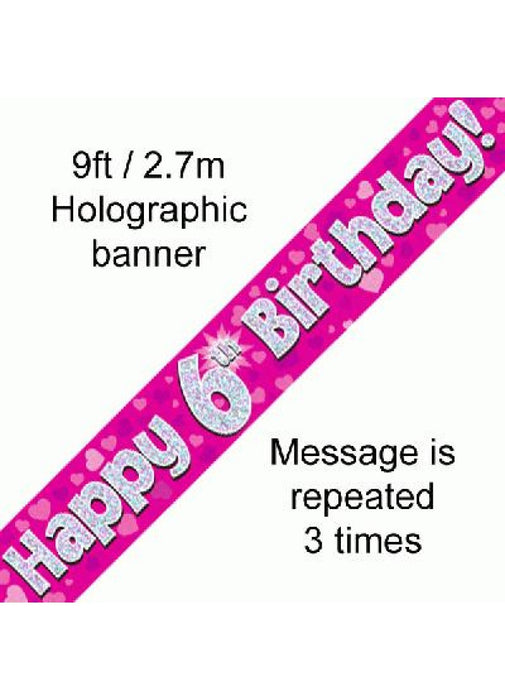 Happy 6th Birthday Pink Foil Banner