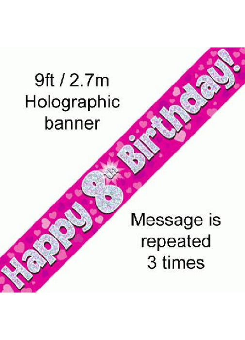 Happy 8th Birthday Pink Foil Banner