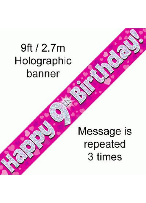 Happy 9th Birthday Pink Foil Banner