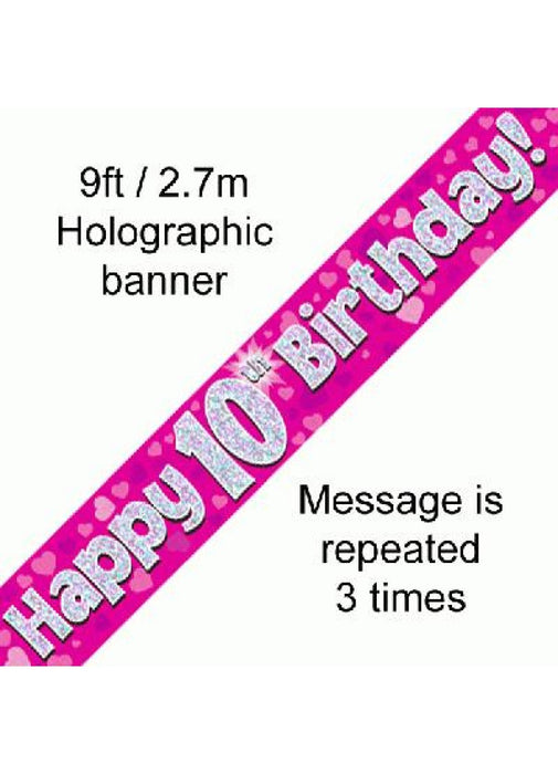 Happy 10th Birthday Pink Foil Banner