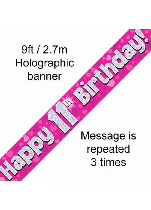 Happy 11th Birthday Pink Foil Banner