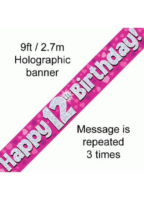Happy 12th Birthday Pink Foil Banner