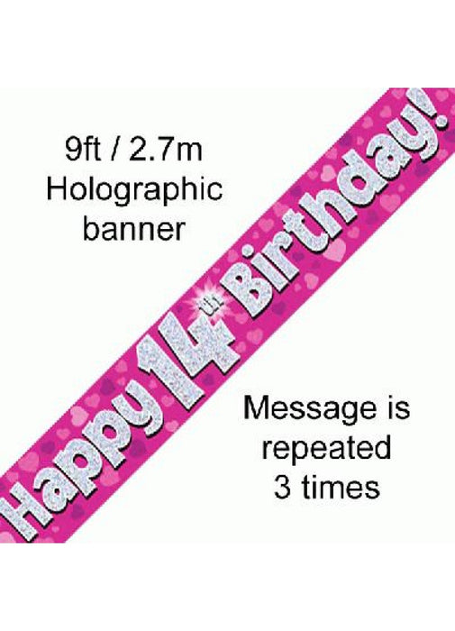Happy 14th Birthday Pink Foil Banner