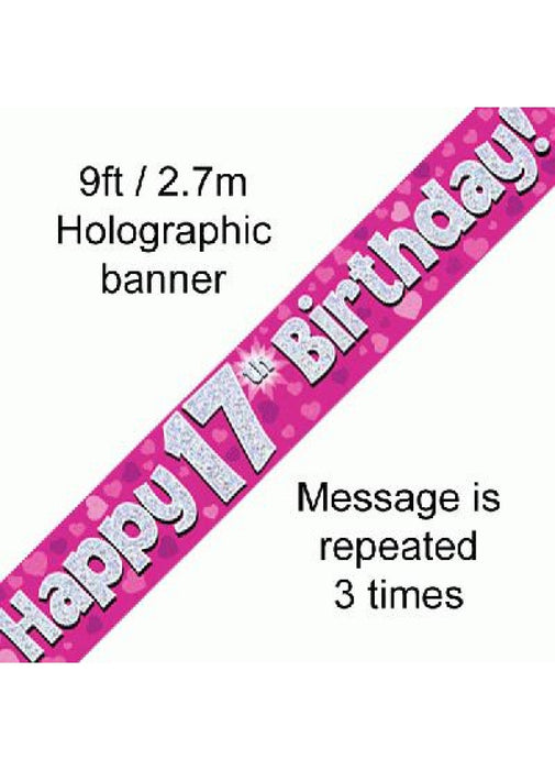 Happy 17th Birthday Pink Foil Banner
