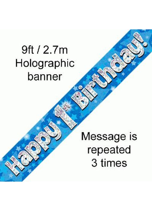 Happy 1st Birthday Blue Foil Banner