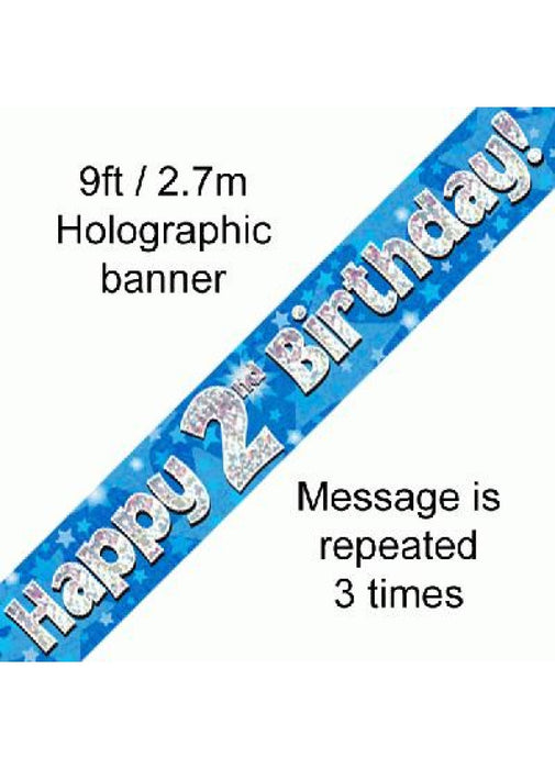 Happy 2nd Birthday Blue Foil Banner