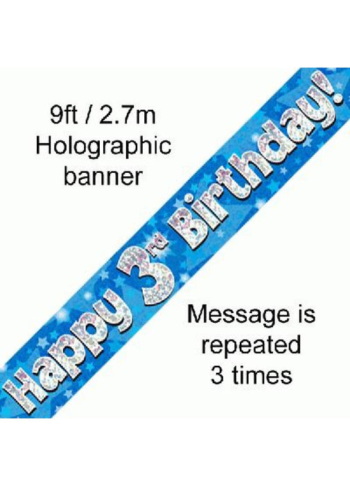 Happy 3rd Birthday Blue Foil Banner