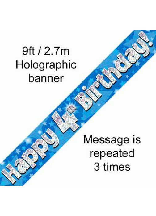 Happy 4th Birthday Blue Foil Banner