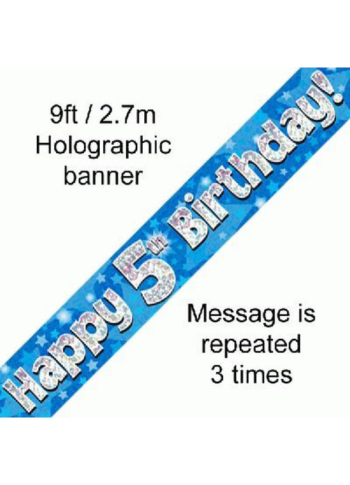 Happy 5th Birthday Blue Foil Banner