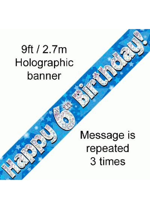 Happy 6th Birthday Blue Foil Banner