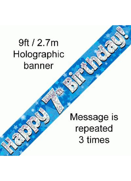 Happy 7th Birthday Blue Foil Banner