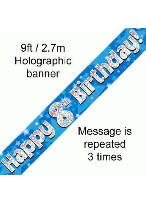 Happy 8th Birthday Blue Foil Banner