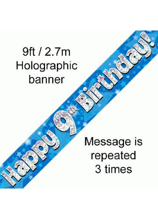 Happy 9th Birthday Blue Foil Banner