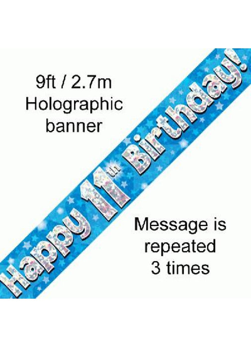 Happy 11th Birthday Blue Foil Banner