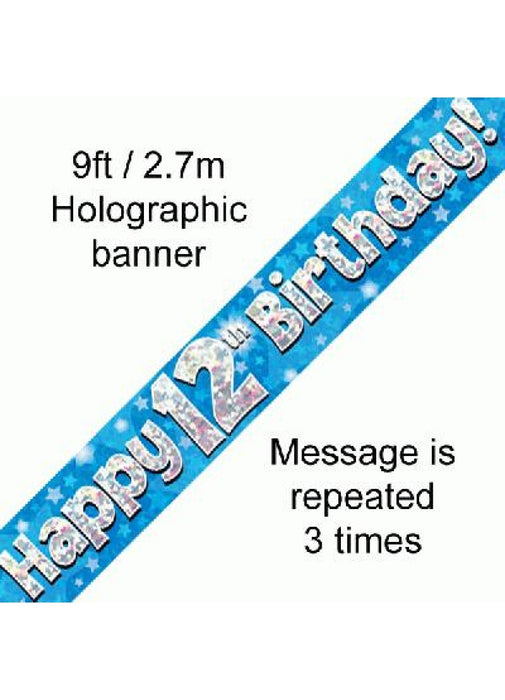 Happy 12th Birthday Blue Foil Banner