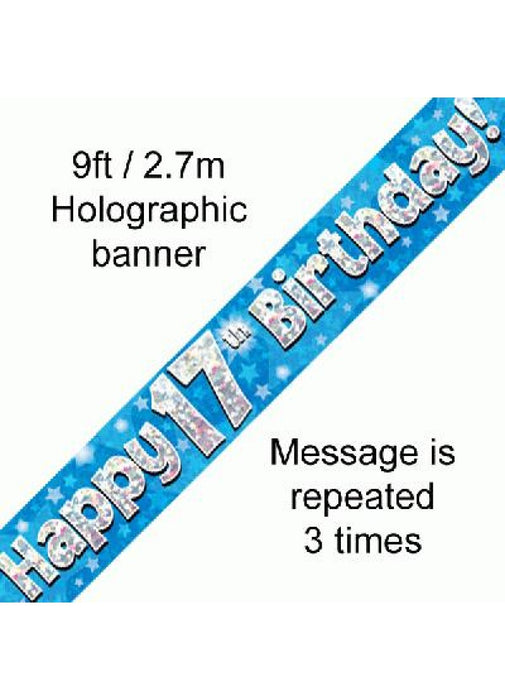 Happy 17th Birthday Blue Foil Banner