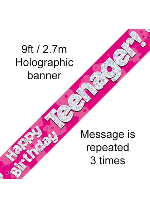 Happy Birthday Teenager Pink Foil Banner