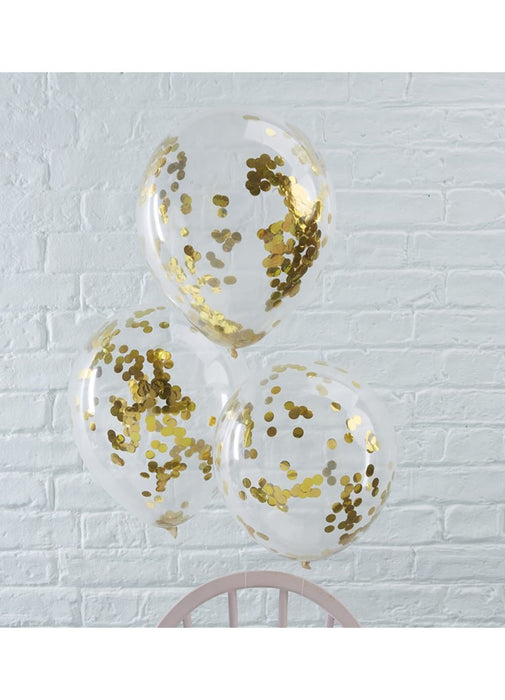 Gold Confetti Latex Balloons 5pk