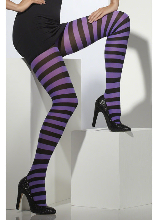 Purple & Black Striped Tights