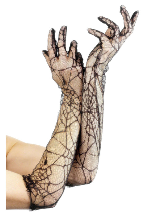 Long Black Spiderweb Gloves