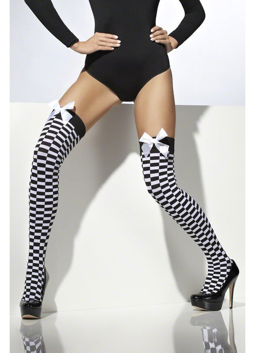 Black & White Check Stockings With Bow