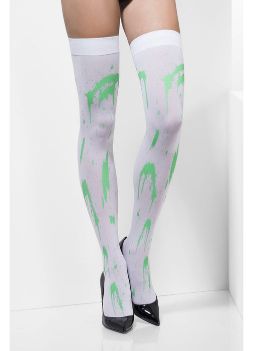 White Stockings With Green Splatter Print
