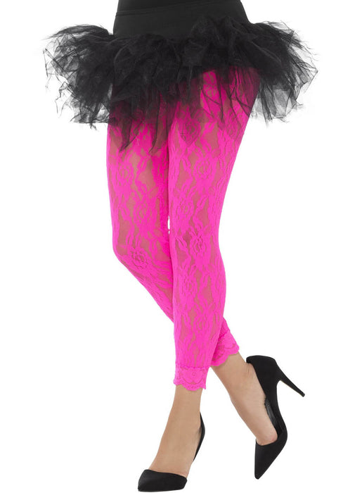 80's Neon Pink Lace Leggings