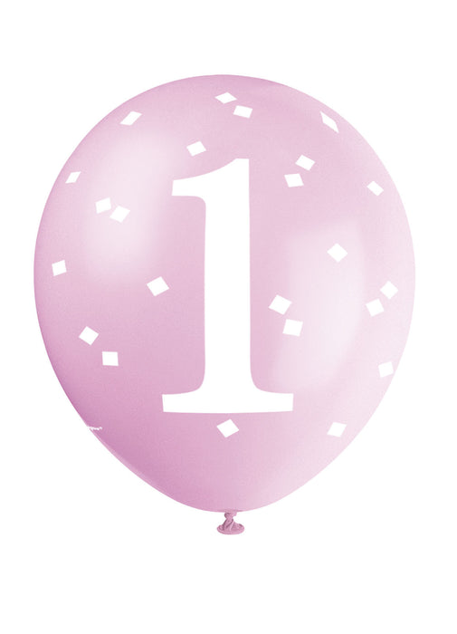 Pink Gingham 1st Birthday Balloons 5pk