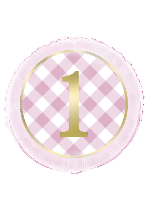 Pink Gingham 1st Birthday Foil Balloon