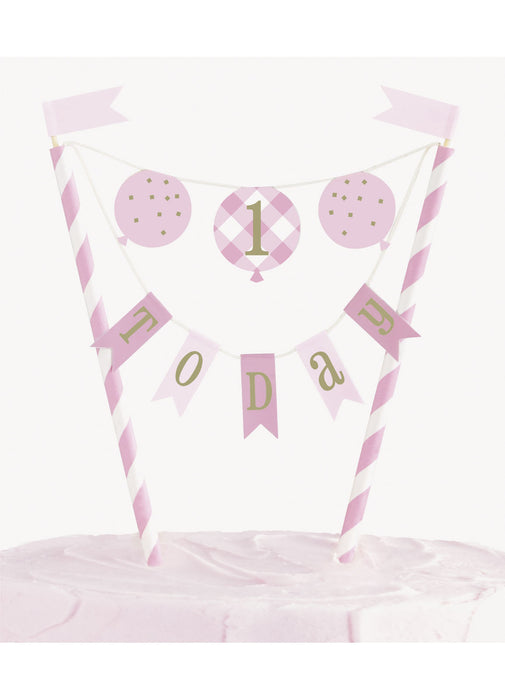 Pink Gingham 1st Birthday Cake Top Bunting