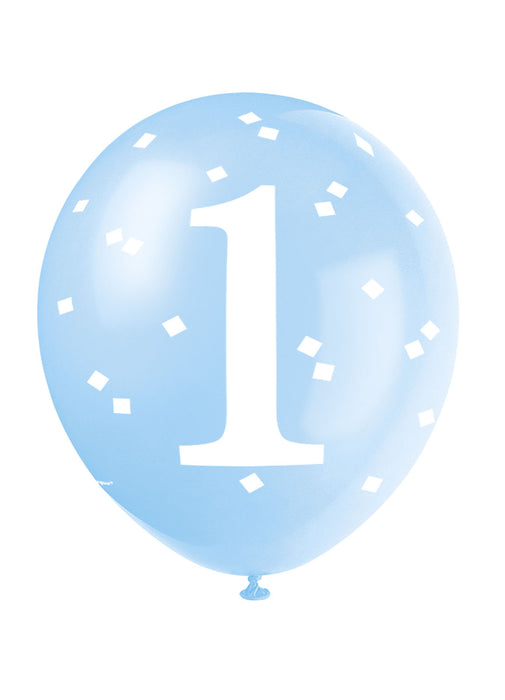 Blue Gingham 1st Birthday Balloons 5pk