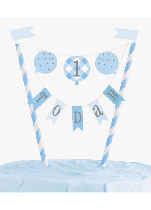 Blue Gingham 1st Birthday Cake Top Bunting