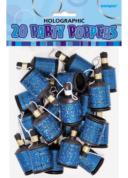 Blue Glitz Party Poppers 20pk