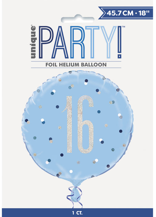 Blue Glitz Age 16 Foil Balloon