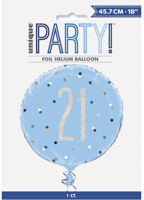 Blue Glitz Age 21 Foil Balloon