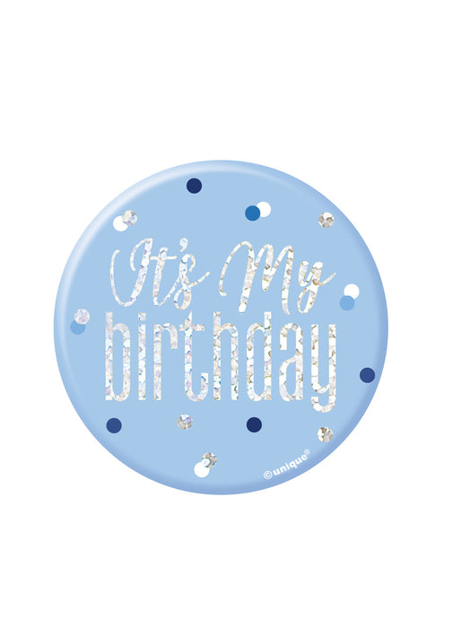 Blue Glitz Happy Birthday Badge