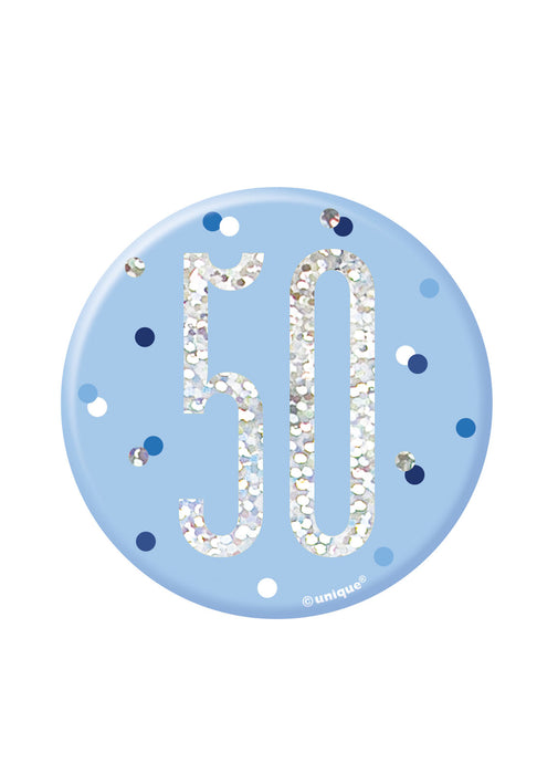 Blue Glitz Age 50 Badge
