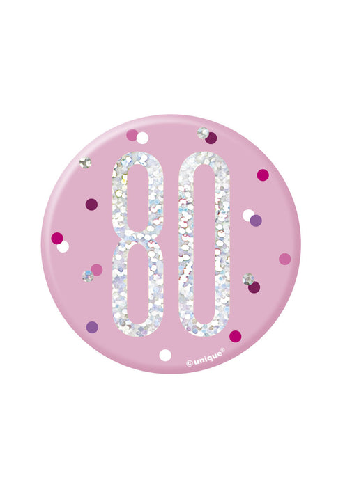 Pink Glitz Age 80 Badge