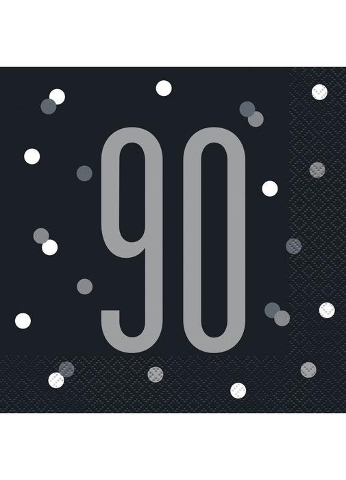 Black Glitz Age 90 Napkins 16pk