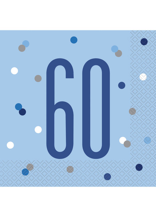 Blue Glitz Age 60 Napkins 16pk