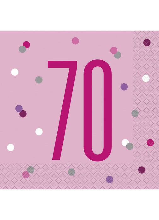 Pink Glitz Age 70 Napkins 16pk