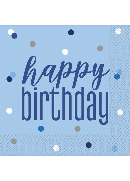 Blue Glitz Happy Birthday Napkins 16pk