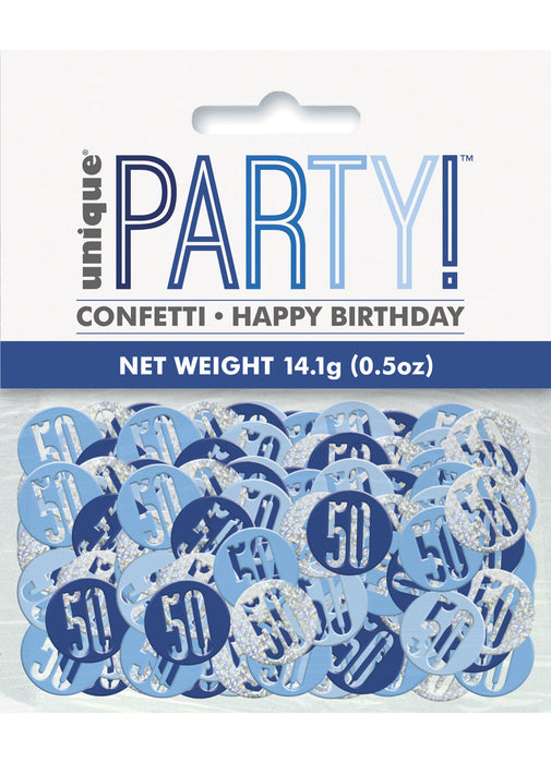 Blue Glitz Age 50 Confetti