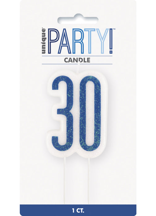 Blue Glitz Age 30 Candle
