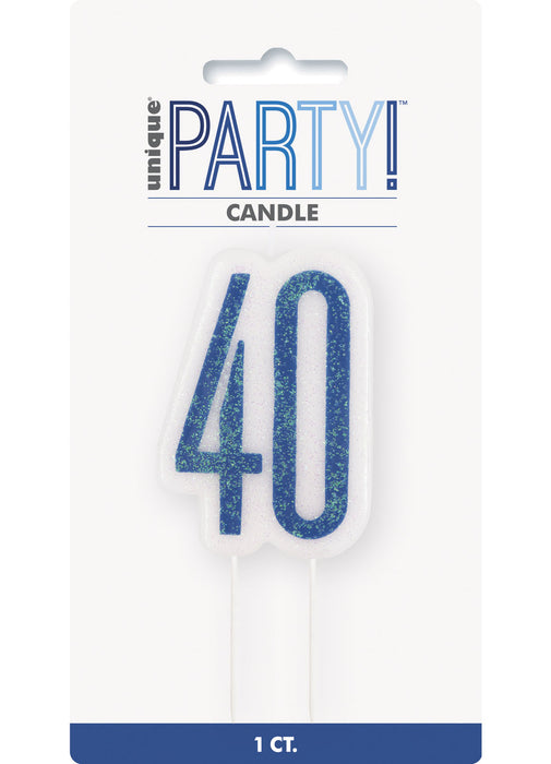 Blue Glitz Age 40 Candle