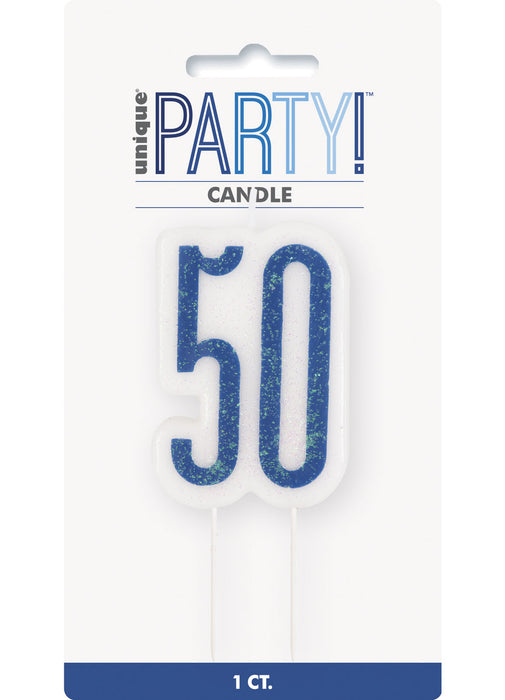 Blue Glitz Age 50 Candle