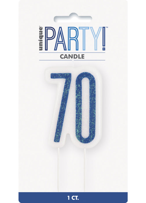 Blue Glitz Age 70 Candle