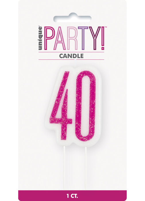 Pink Glitz Age 40 Candle
